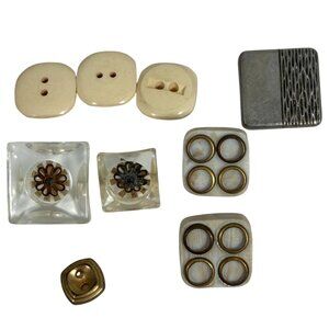 Vintage MCM Assorted Decorative Buttons Set - Ivory Clear & Metal Accents